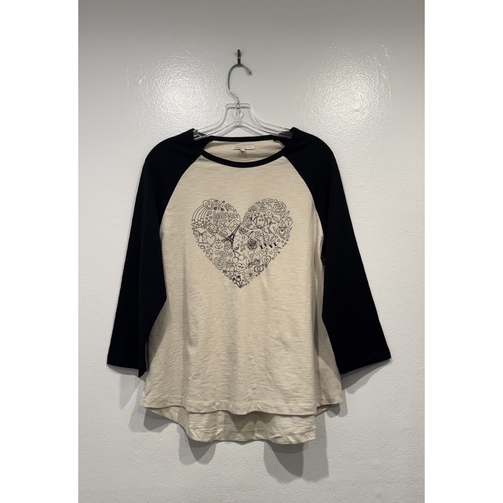 Natural By Known Supply Black Cream Raglan Shirt Tee Heart Medium Organic Cotton